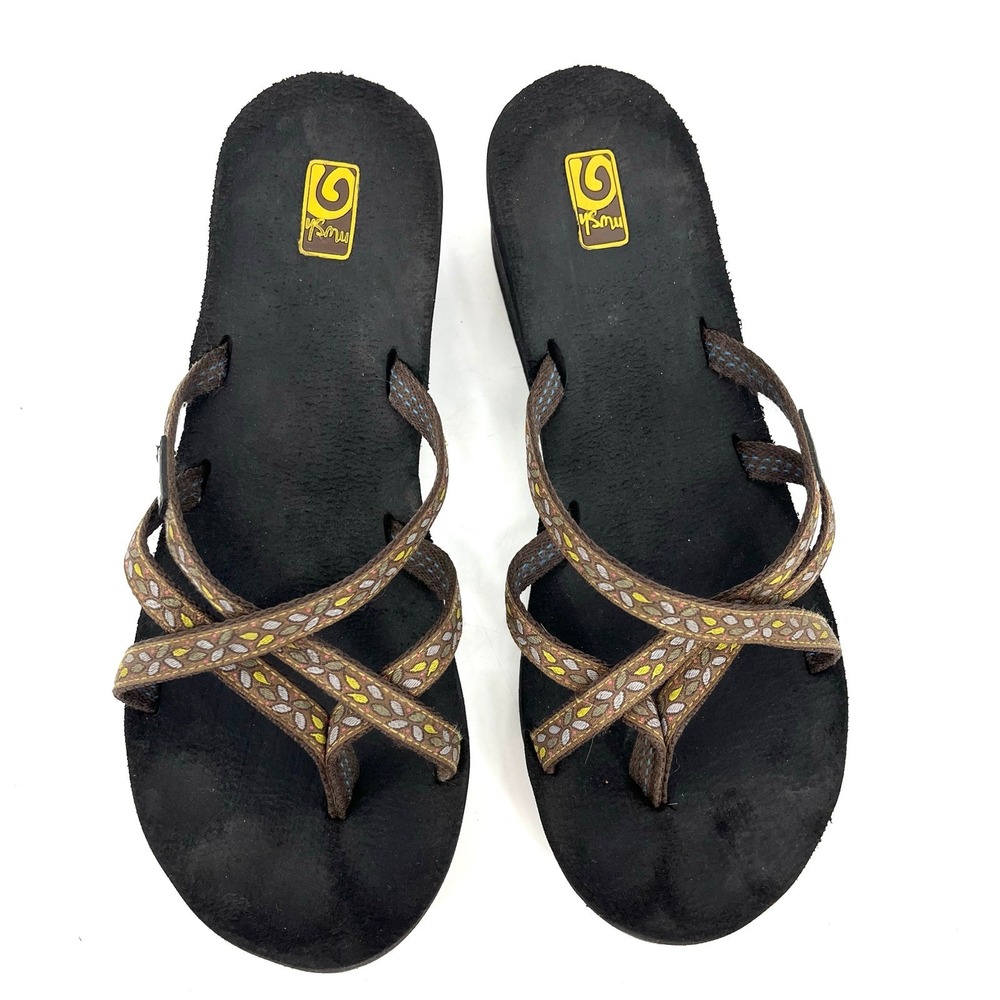 Teva Women's 10 Brown Green Strap Thong Wedge Sandal - Picture 4 of 9